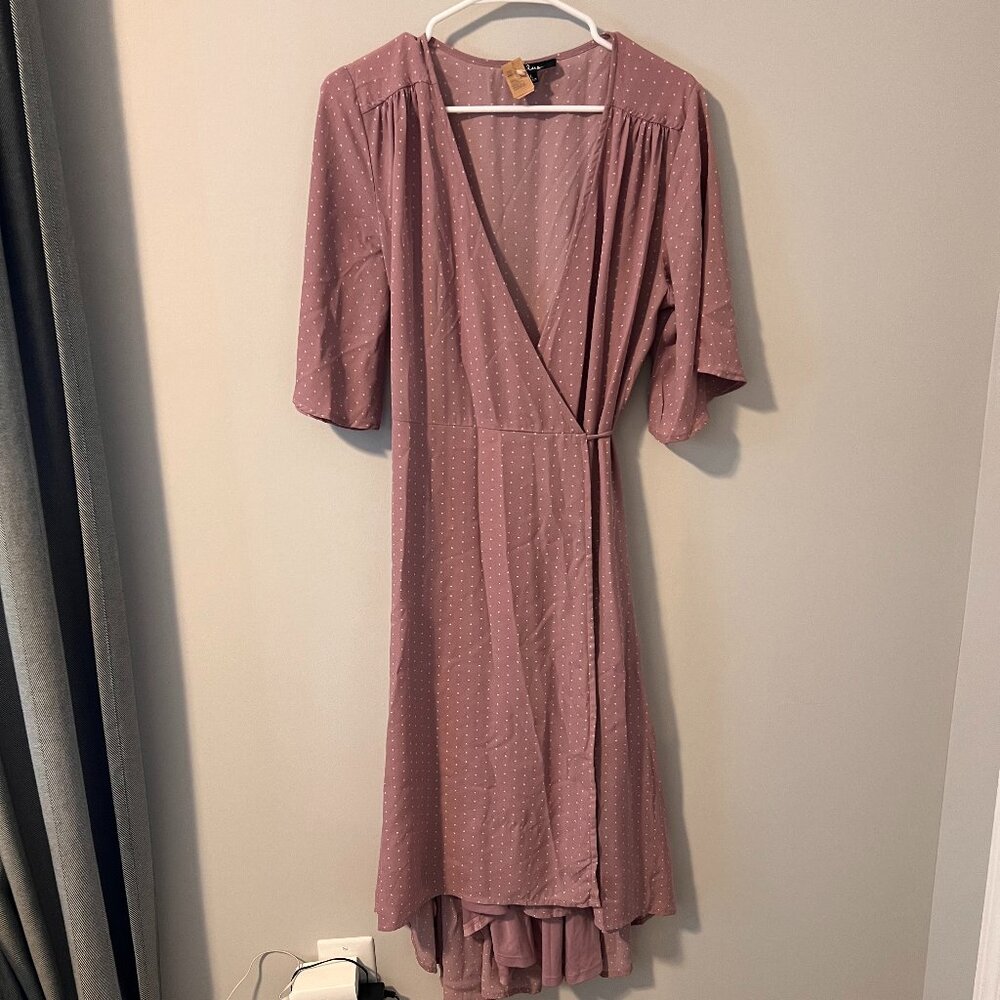 Lulu's Mauve Pink Triangle Print Midi Wrap Dress
